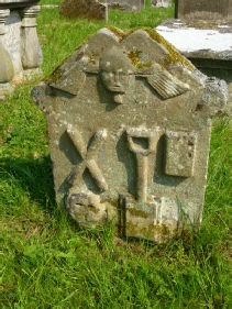 Ancient gravestone in Falstone Church.
